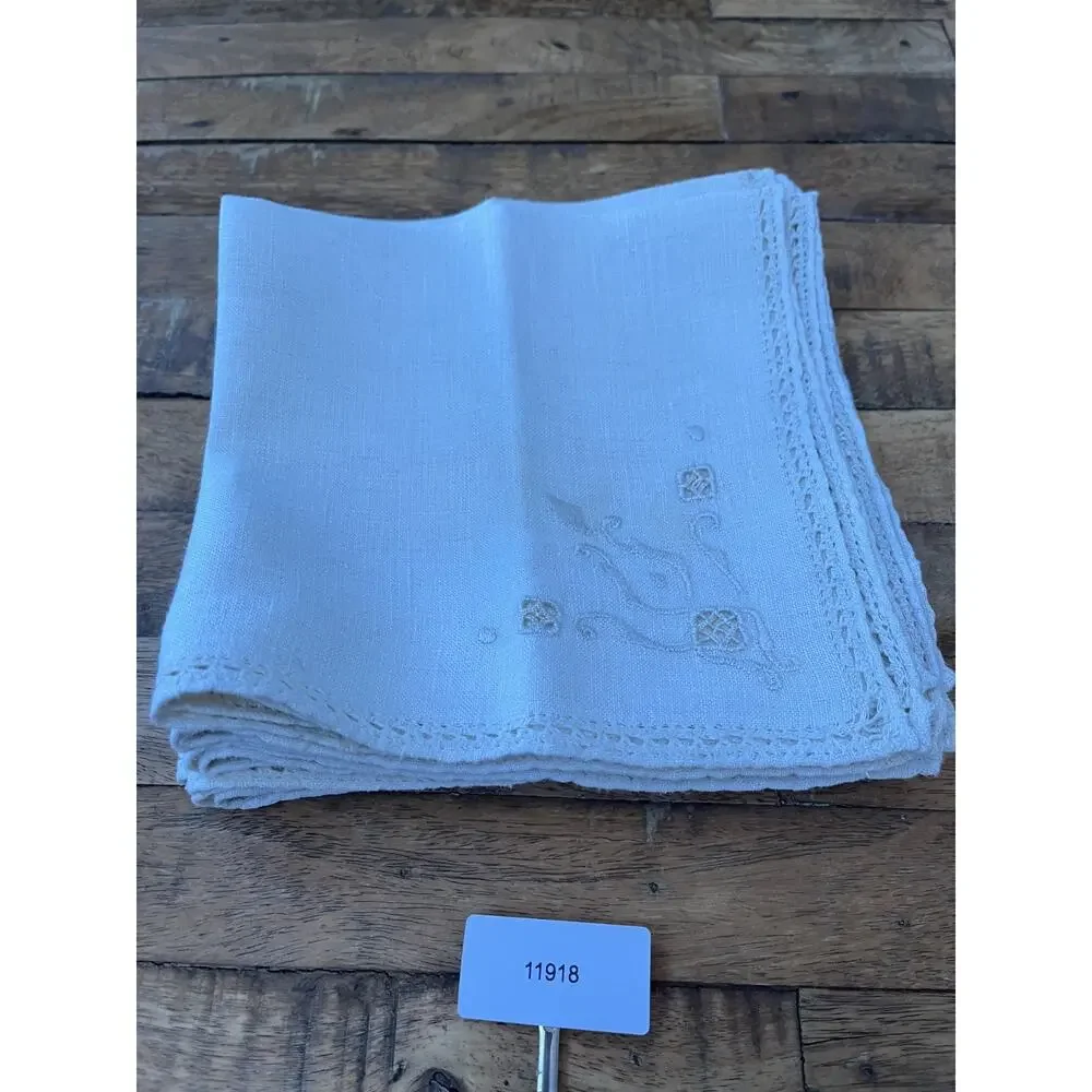 Off White Floral Embroidered Cottagecore Linen Napkins 16